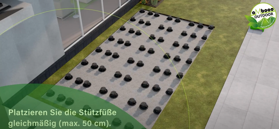 Die Montage von Stelzlager für Terrassendielen.