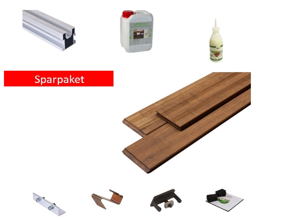Das  Terrassendielen Komplett Sparset Bambus-Natur.