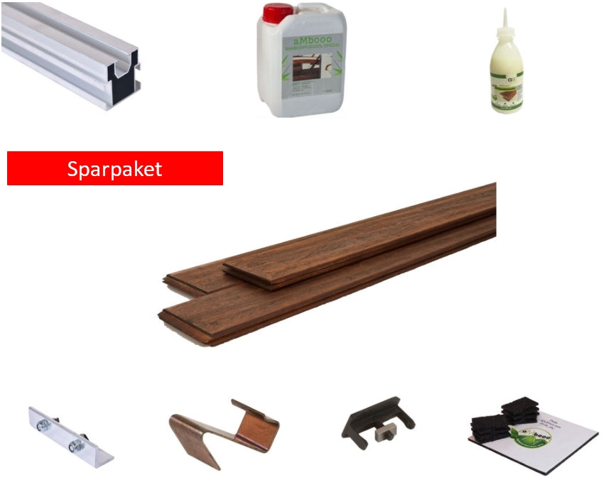 Bambus Terrassendielen Komplettpaket Cardenas mit einer Aluminium UK.