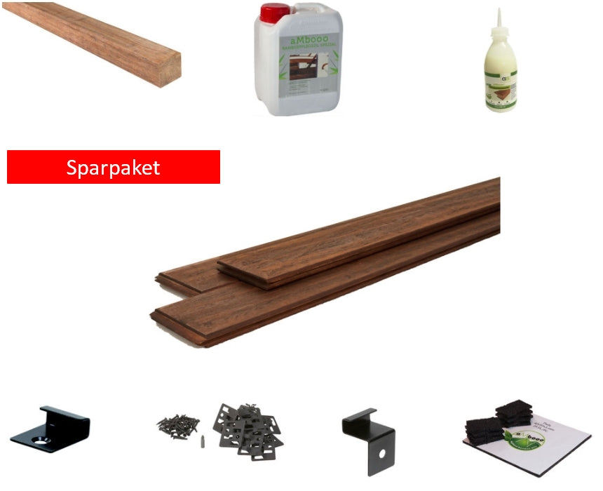 Terrassendielen Komplettpaket Cardenas mit einer Bambus UK.