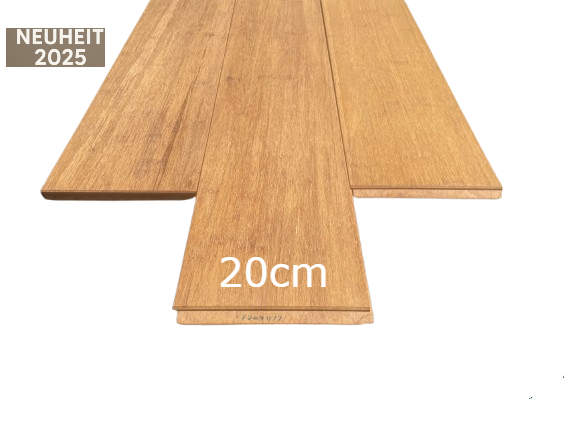 Die Terrassendielen aus Bambus Typ Closed decking Cristobal in breiten XL-Format Farbe Sand, 20x200x2200mm, mit glatter Oberfläche.