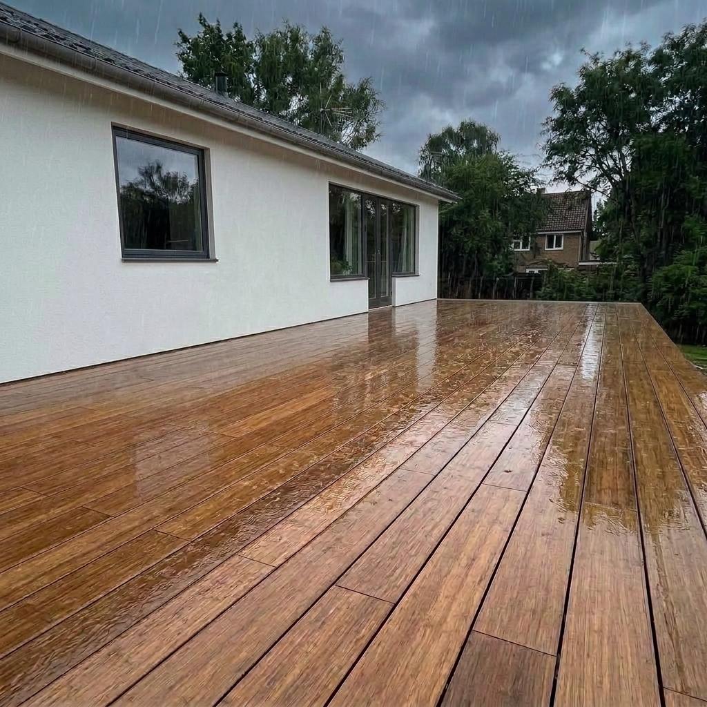 Eine regelmäßige gepflegte Pflege Bambusterrasse ist widerstandsfähig gegen über Regen.