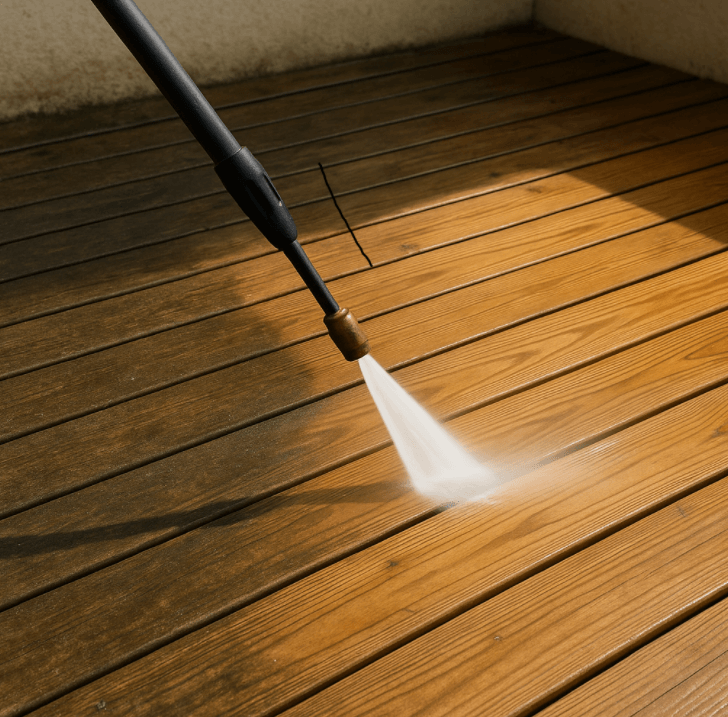Das regelmäßige reinigen von Terrassendielen erhöht ihre Lebensdauer.