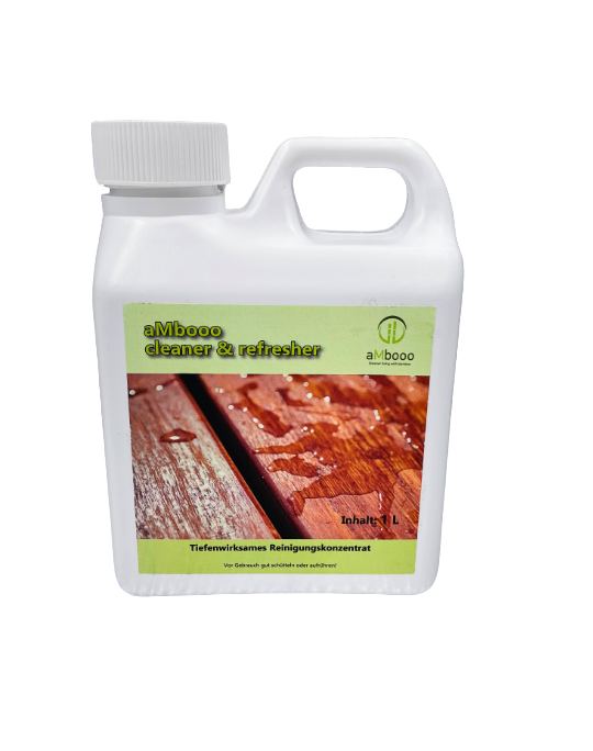 Bambus-Reiniger für Terrassendielen – AMBOOO Cleaner &amp; Refresher zur effektiven Reinigung, Auffrischung und Pflege von Bambus-Terrassen.