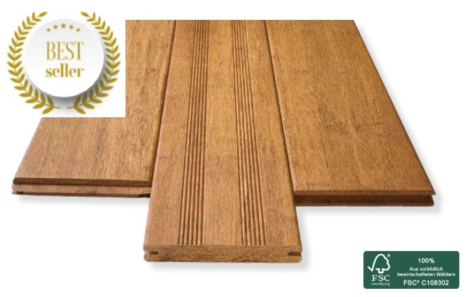 Die Bambus Terrassendiele CampoVerde  in der Farbe Sand ist der Bestseller im bambuskontor 2024.