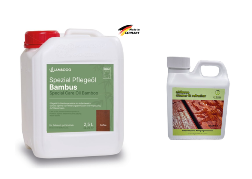 Das Terrassen Pflegeset "Starter" für ambooo, cobam und moso x-treme Bambusdielen.