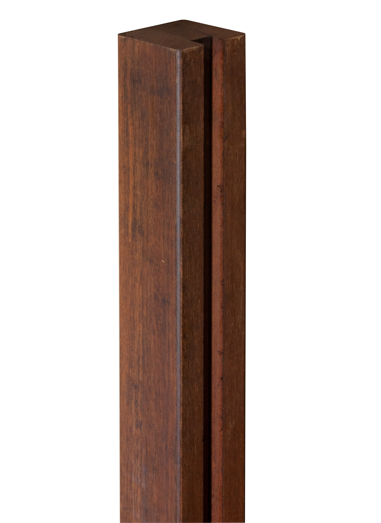 AMBOOO Anfangs- und Endpfosten Deluxe mit 1 Nut aus thermisch behandeltem, vorgeöltem Bambus in Coffee. Maße: 2400 × 70 × 70 mm.